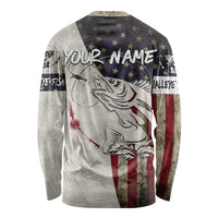 Walleye Fishing Long Sleeve Shirt American Flag Vintage Design and Custom Name Option - Wonder Print Shop
