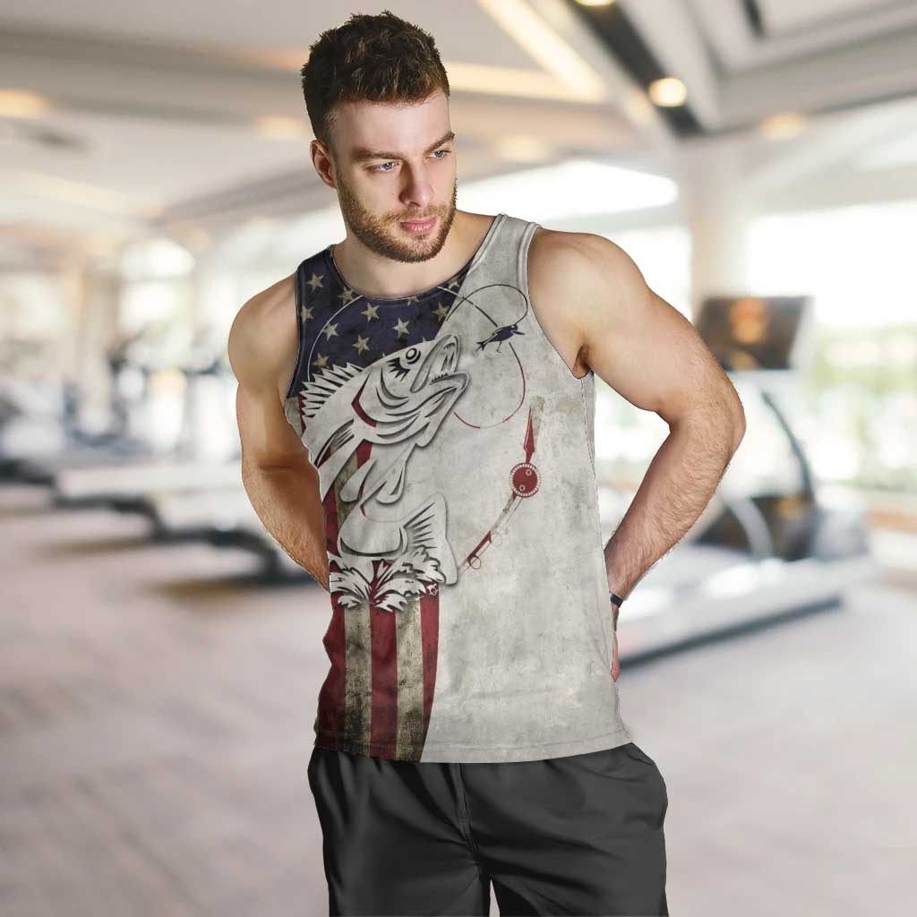Walleye Fishing Men Tank Top American Flag Vintage Design and Custom Name Option - Wonder Print Shop