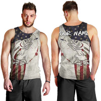 Walleye Fishing Men Tank Top American Flag Vintage Design and Custom Name Option - Wonder Print Shop