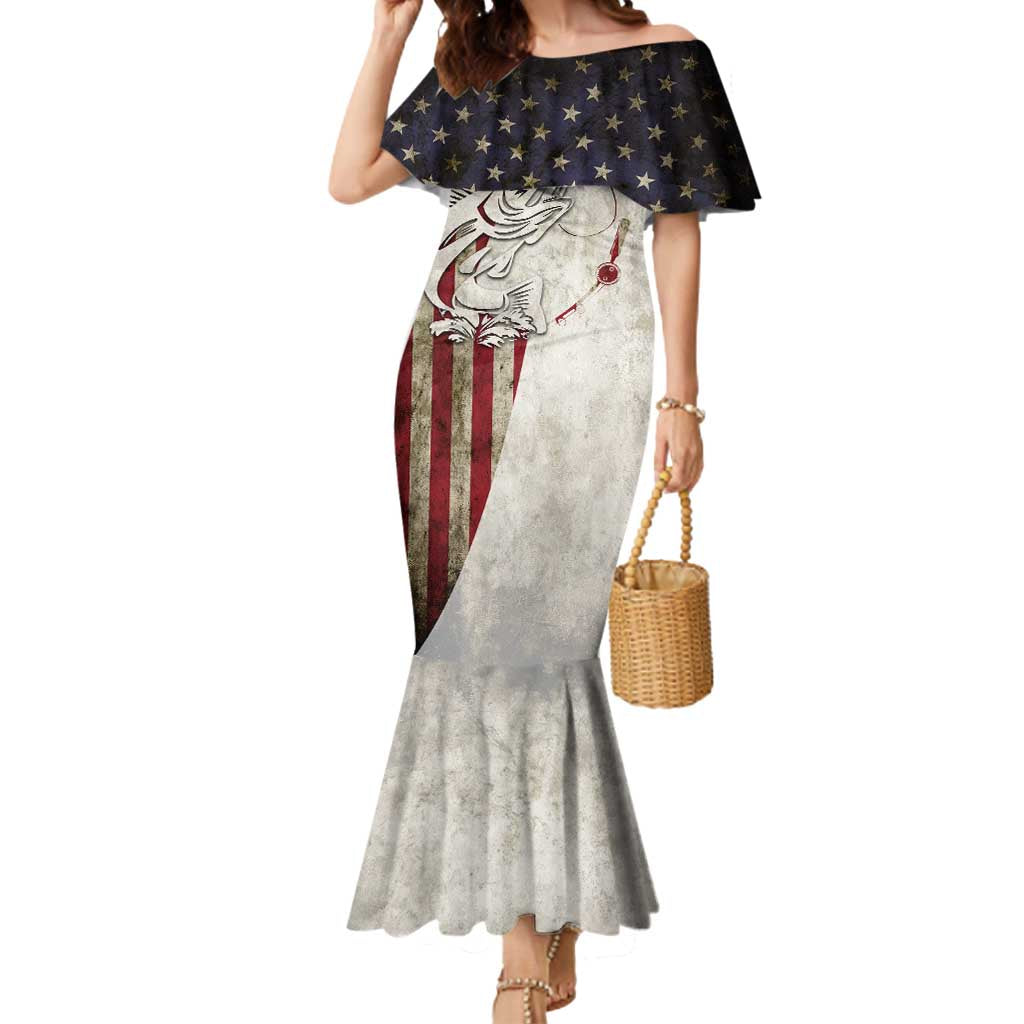 Walleye Fishing Mermaid Dress American Flag Vintage Design and Custom Name Option - Wonder Print Shop