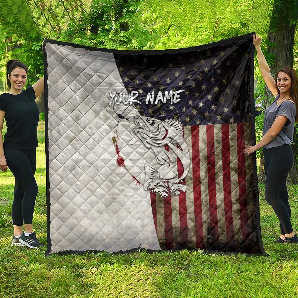 Walleye Fishing Quilt American Flag Vintage Design and Custom Name Option - Wonder Print Shop