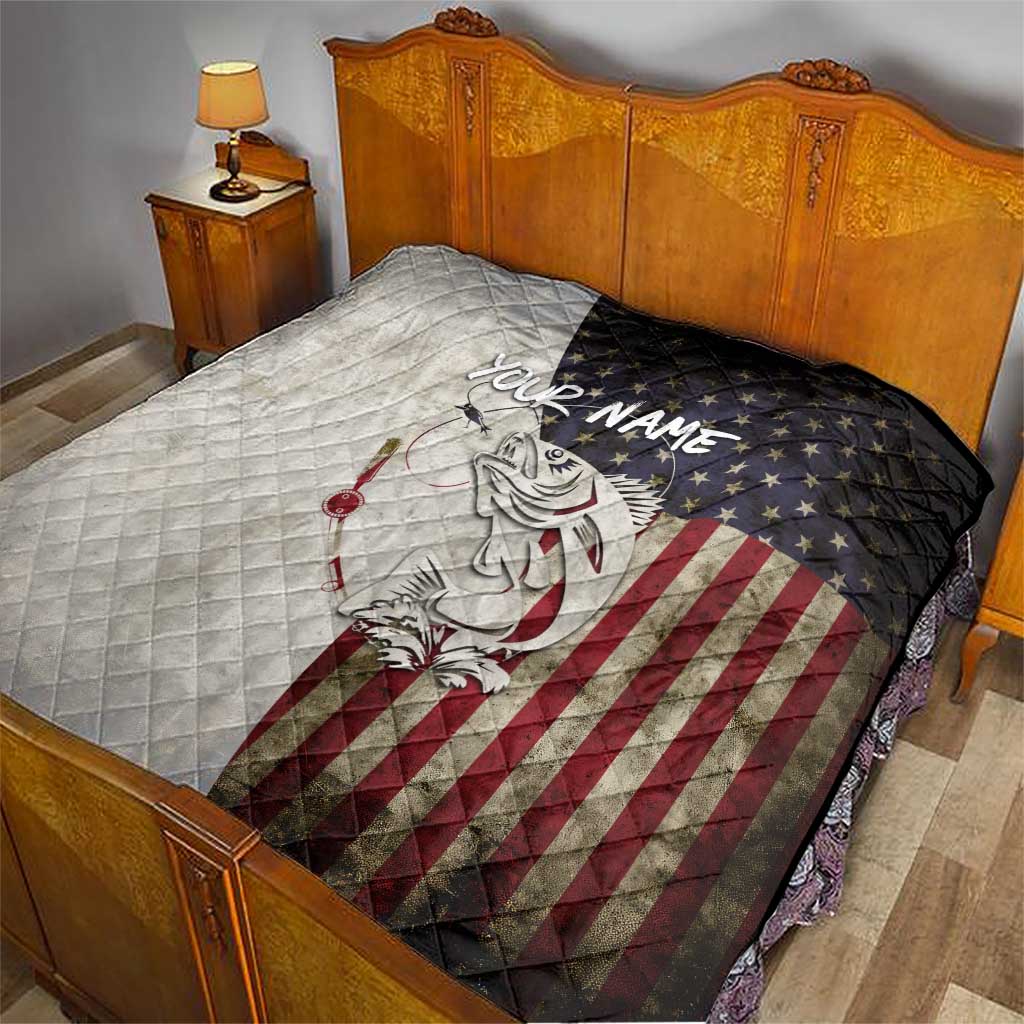 Walleye Fishing Quilt American Flag Vintage Design and Custom Name Option - Wonder Print Shop