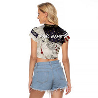 Walleye Fishing Raglan Cropped T Shirt American Flag Vintage Design and Custom Name Option - Wonder Print Shop