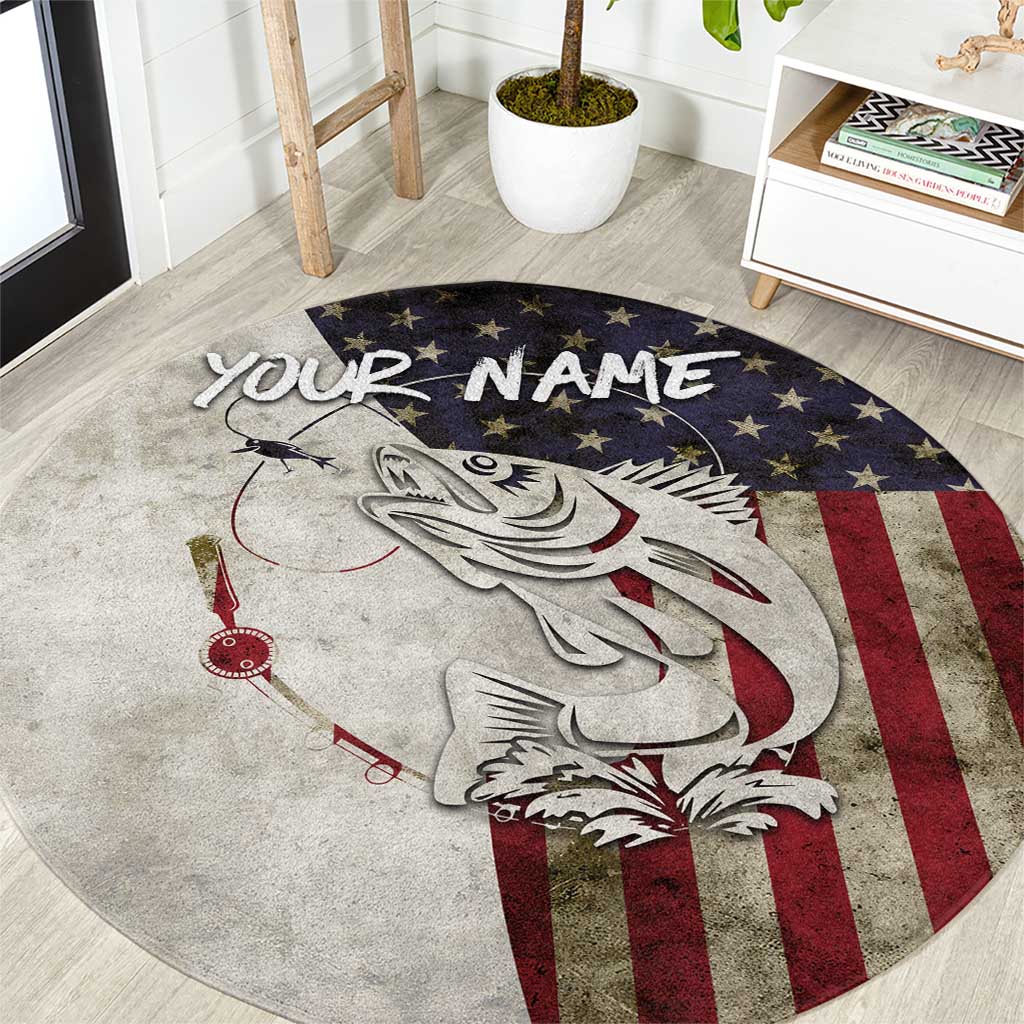 Walleye Fishing Round Carpet American Flag Vintage Design and Custom Name Option - Wonder Print Shop