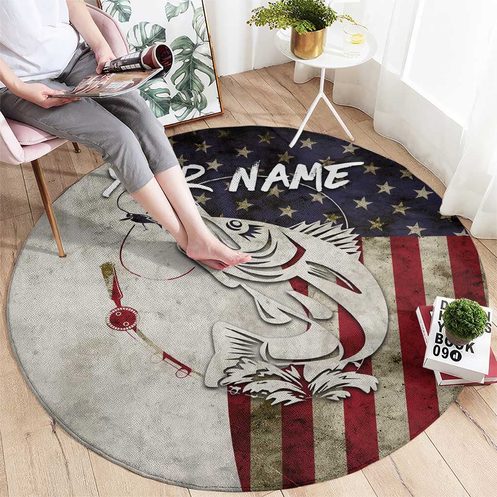 Walleye Fishing Round Carpet American Flag Vintage Design and Custom Name Option - Wonder Print Shop