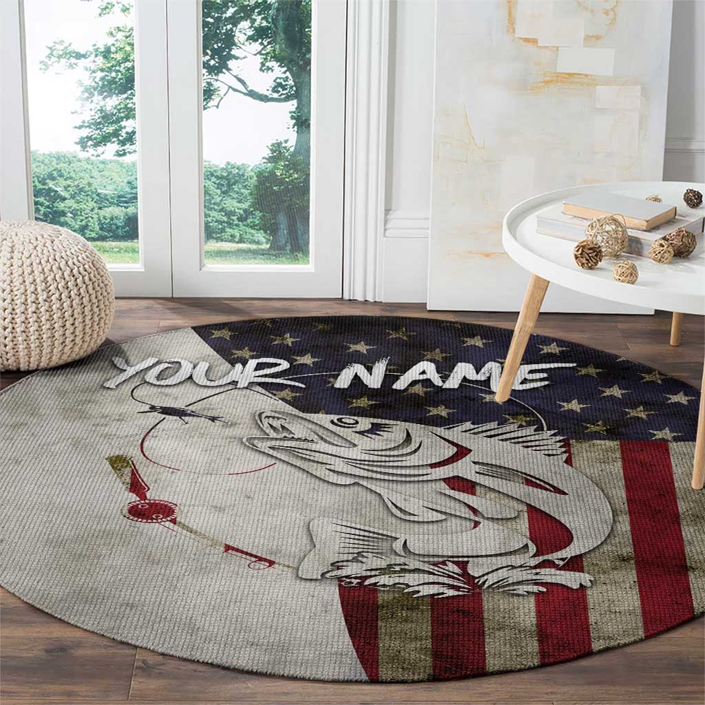 Walleye Fishing Round Carpet American Flag Vintage Design and Custom Name Option - Wonder Print Shop
