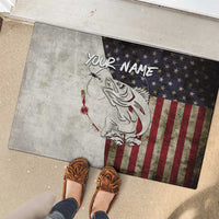 Walleye Fishing Rubber Doormat American Flag Vintage Design and Custom Name Option - Wonder Print Shop