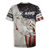 Walleye Fishing Rugby Jersey American Flag Vintage Design and Custom Name Option - Wonder Print Shop