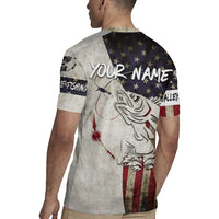 Walleye Fishing Rugby Jersey American Flag Vintage Design and Custom Name Option - Wonder Print Shop