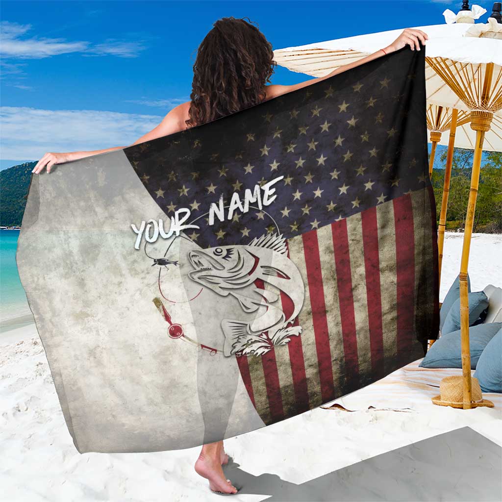 Walleye Fishing Sarong American Flag Vintage Design and Custom Name Option - Wonder Print Shop