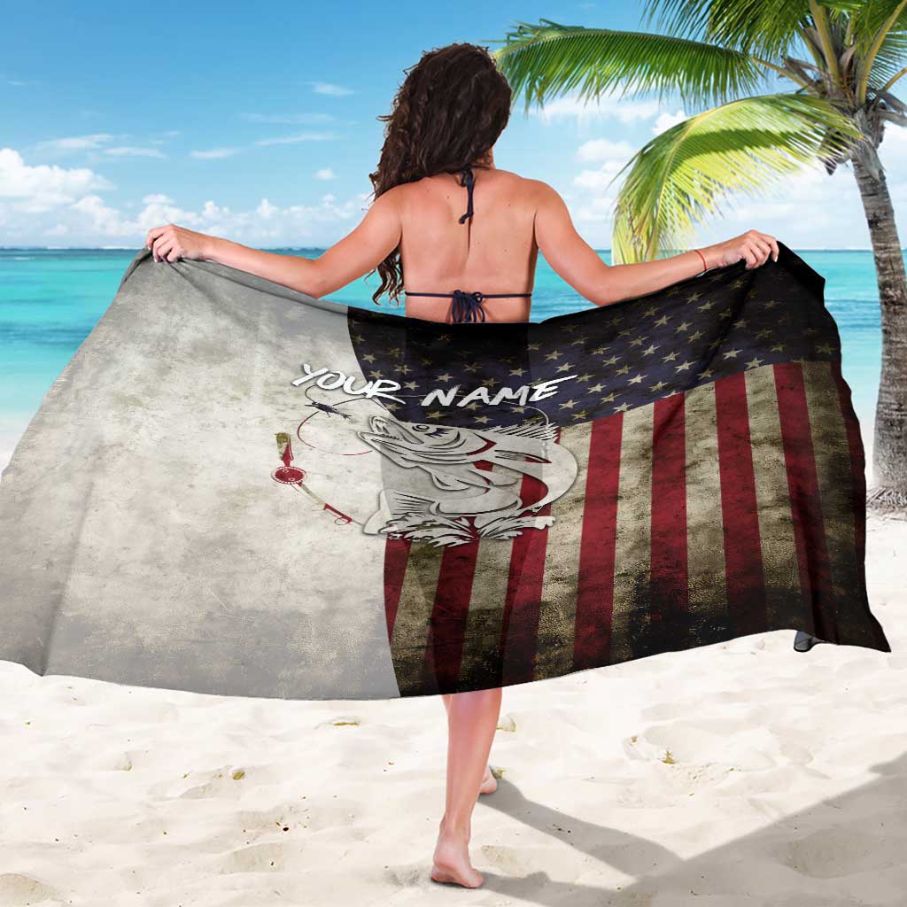 Walleye Fishing Sarong American Flag Vintage Design and Custom Name Option - Wonder Print Shop
