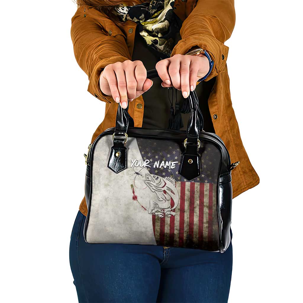 Walleye Fishing Shoulder Handbag American Flag Vintage Design and Custom Name Option - Wonder Print Shop