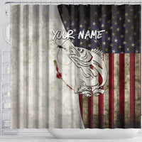 Walleye Fishing Shower Curtain American Flag Vintage Design and Custom Name Option - Wonder Print Shop