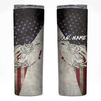 Walleye Fishing Skinny Tumbler American Flag Vintage Design and Custom Name Option - Wonder Print Shop