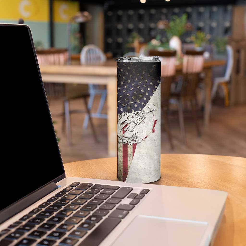 Walleye Fishing Skinny Tumbler American Flag Vintage Design and Custom Name Option - Wonder Print Shop