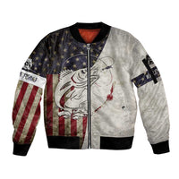 Walleye Fishing Sleeve Zip Bomber Jacket American Flag Vintage Design and Custom Name Option - Wonder Print Shop