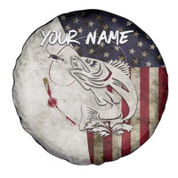 Walleye Fishing Spare Tire Cover American Flag Vintage Design and Custom Name Option - Wonder Print Shop