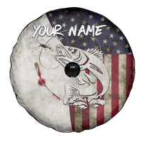 Walleye Fishing Spare Tire Cover American Flag Vintage Design and Custom Name Option - Wonder Print Shop