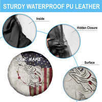 Walleye Fishing Spare Tire Cover American Flag Vintage Design and Custom Name Option - Wonder Print Shop