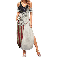Walleye Fishing Summer Maxi Dress American Flag Vintage Design and Custom Name Option - Wonder Print Shop