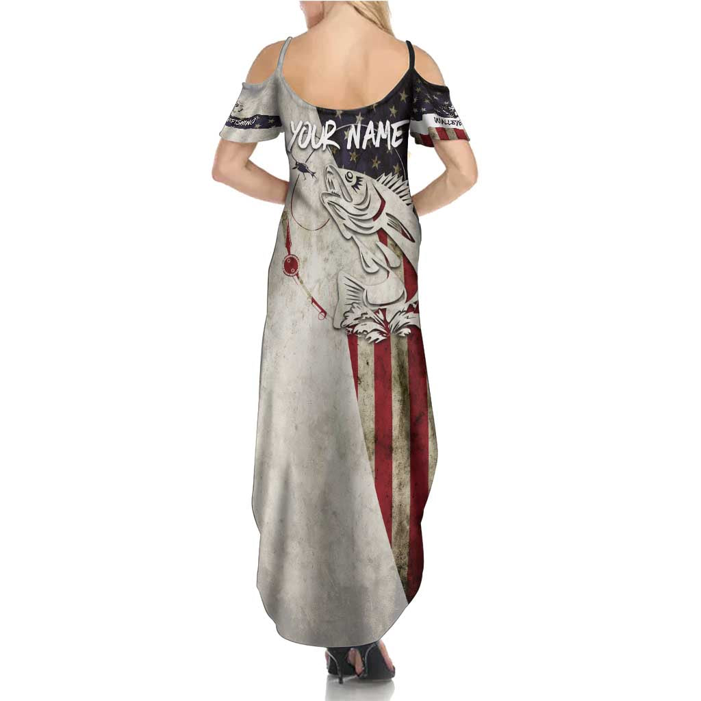 Walleye Fishing Summer Maxi Dress American Flag Vintage Design and Custom Name Option - Wonder Print Shop