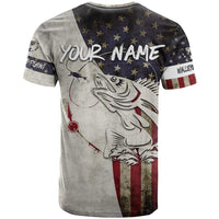 Walleye Fishing T Shirt American Flag Vintage Design and Custom Name Option - Wonder Print Shop