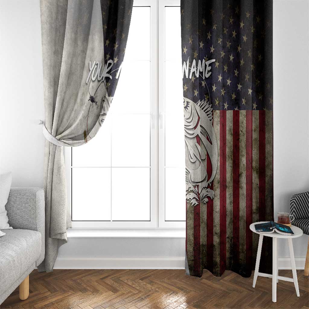 Walleye Fishing Window Curtain American Flag Vintage Design and Custom Name Option - Wonder Print Shop