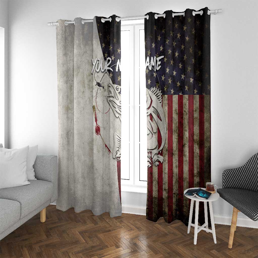 Walleye Fishing Window Curtain American Flag Vintage Design and Custom Name Option - Wonder Print Shop