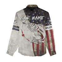 Walleye Fishing Women Casual Shirt American Flag Vintage Design and Custom Name Option - Wonder Print Shop
