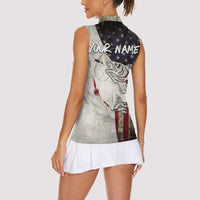 Walleye Fishing Women Sleeveless Polo Shirt American Flag Vintage Design and Custom Name Option - Wonder Print Shop