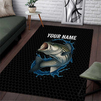Striped Bass Jumping Area Rug Blue Splash Graphic and Custom Name Design - Wonder Print Shop