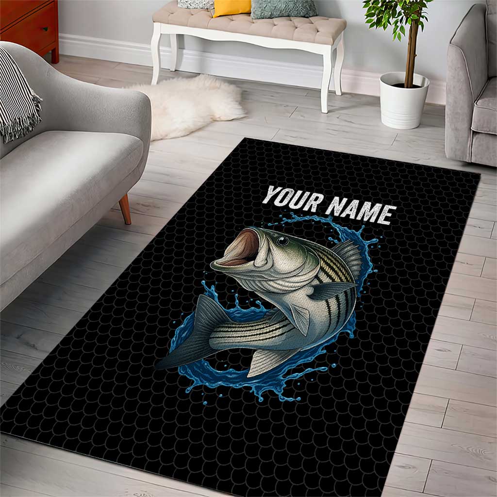 Striped Bass Jumping Area Rug Blue Splash Graphic and Custom Name Design - Wonder Print Shop