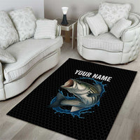 Striped Bass Jumping Area Rug Blue Splash Graphic and Custom Name Design - Wonder Print Shop
