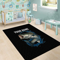 Striped Bass Jumping Area Rug Blue Splash Graphic and Custom Name Design - Wonder Print Shop