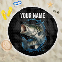 Striped Bass Jumping Beach Blanket Blue Splash Graphic and Custom Name Design - Wonder Print Shop