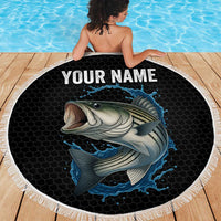 Striped Bass Jumping Beach Blanket Blue Splash Graphic and Custom Name Design - Wonder Print Shop