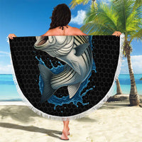Striped Bass Jumping Beach Blanket Blue Splash Graphic and Custom Name Design - Wonder Print Shop