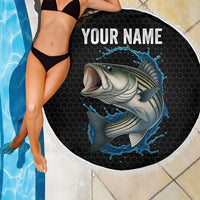Striped Bass Jumping Beach Blanket Blue Splash Graphic and Custom Name Design - Wonder Print Shop