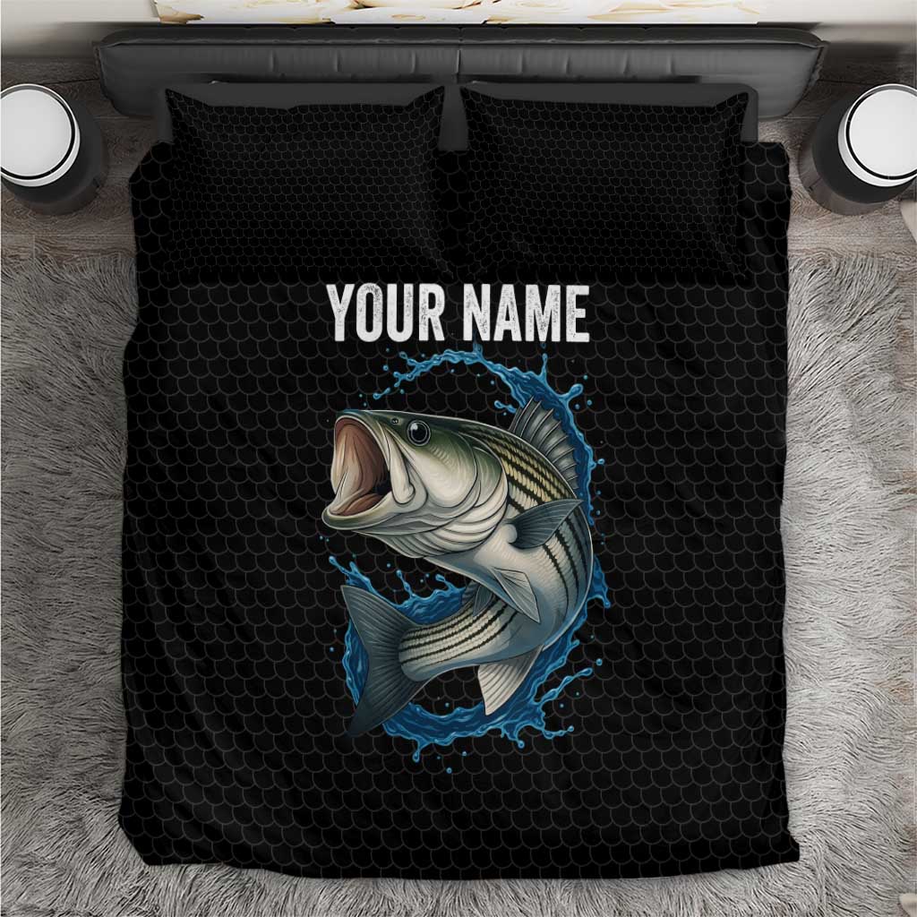 Striped Bass Jumping Bedding Set Blue Splash Graphic and Custom Name Design - Wonder Print Shop