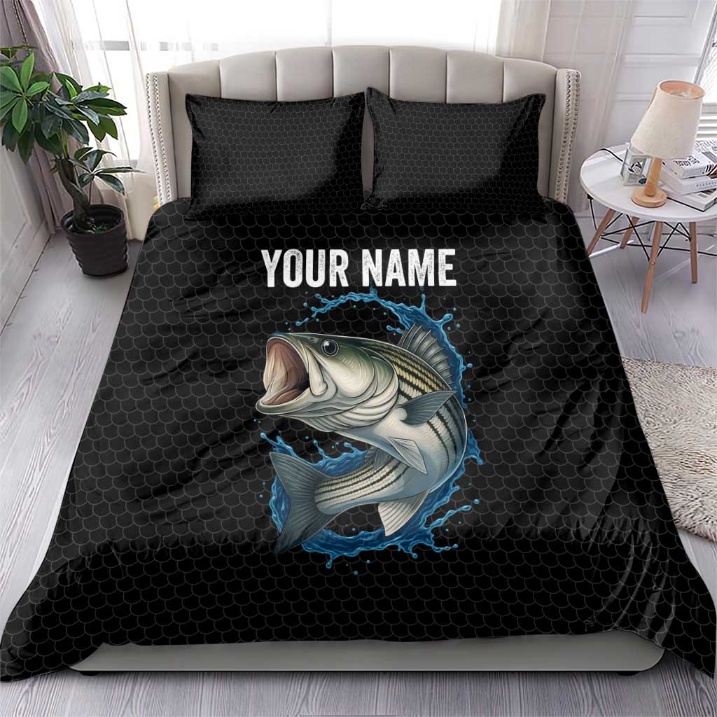 Striped Bass Jumping Bedding Set Blue Splash Graphic and Custom Name Design - Wonder Print Shop