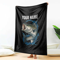 Striped Bass Jumping Blanket Blue Splash Graphic and Custom Name Design - Wonder Print Shop