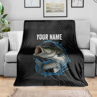 Striped Bass Jumping Blanket Blue Splash Graphic and Custom Name Design - Wonder Print Shop