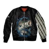 Striped Bass Jumping Bomber Jacket Blue Splash Graphic and Custom Name Design - Wonder Print Shop