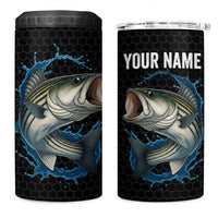Striped Bass Jumping 4 in 1 Can Cooler Tumbler Blue Splash Graphic and Custom Name Design - Wonder Print Shop