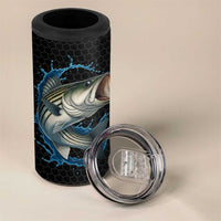 Striped Bass Jumping 4 in 1 Can Cooler Tumbler Blue Splash Graphic and Custom Name Design - Wonder Print Shop
