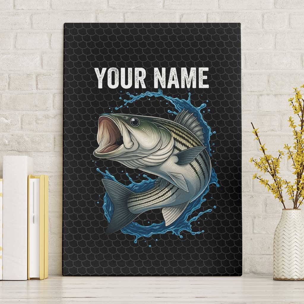 Striped Bass Jumping Canvas Wall Art Blue Splash Graphic and Custom Name Design - Wonder Print Shop