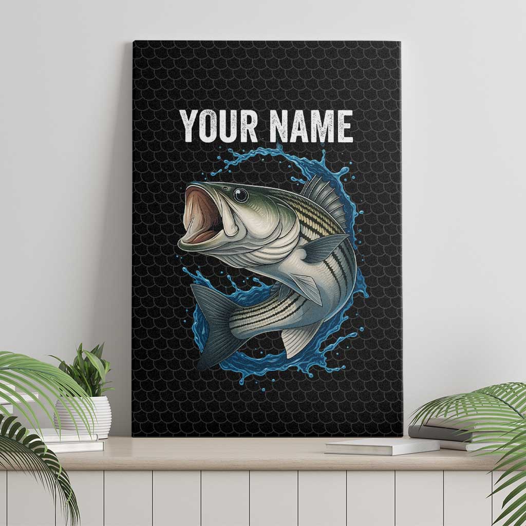 Striped Bass Jumping Canvas Wall Art Blue Splash Graphic and Custom Name Design - Wonder Print Shop