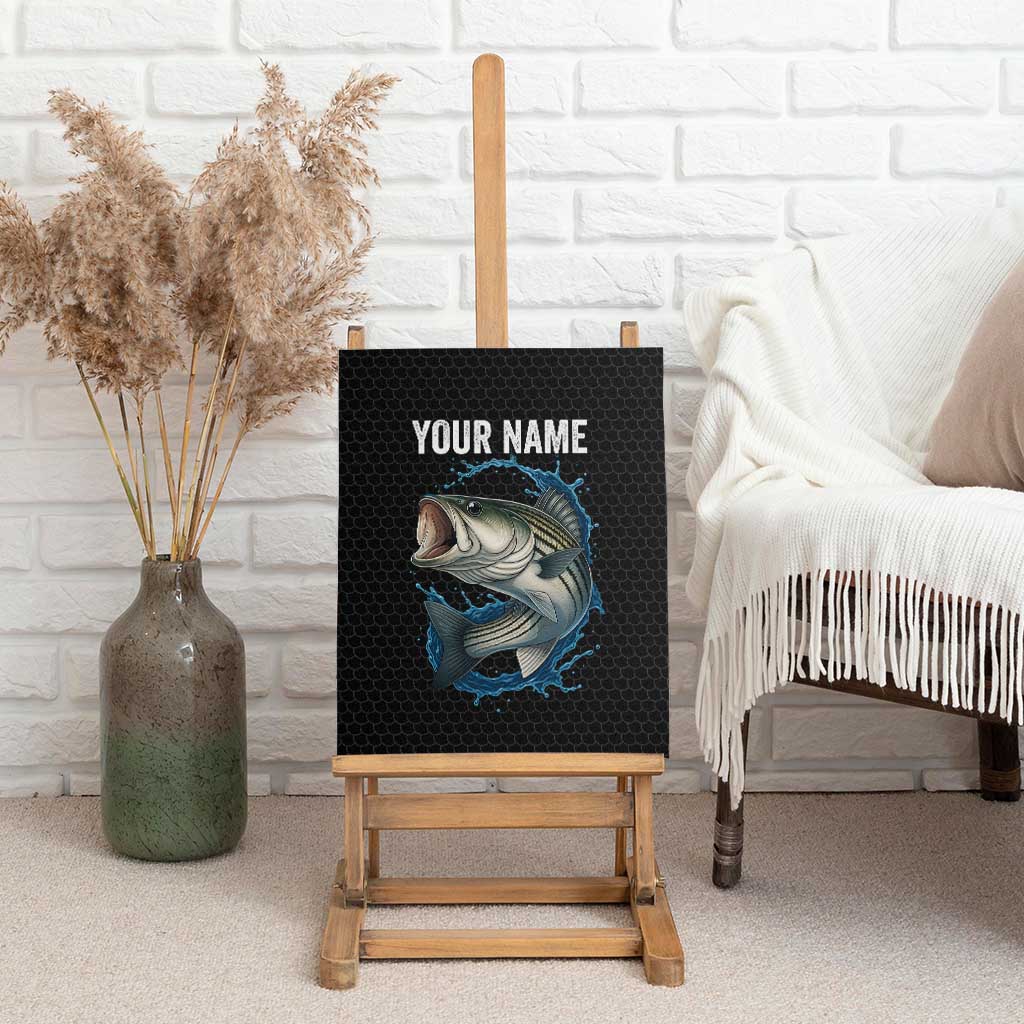 Striped Bass Jumping Canvas Wall Art Blue Splash Graphic and Custom Name Design - Wonder Print Shop