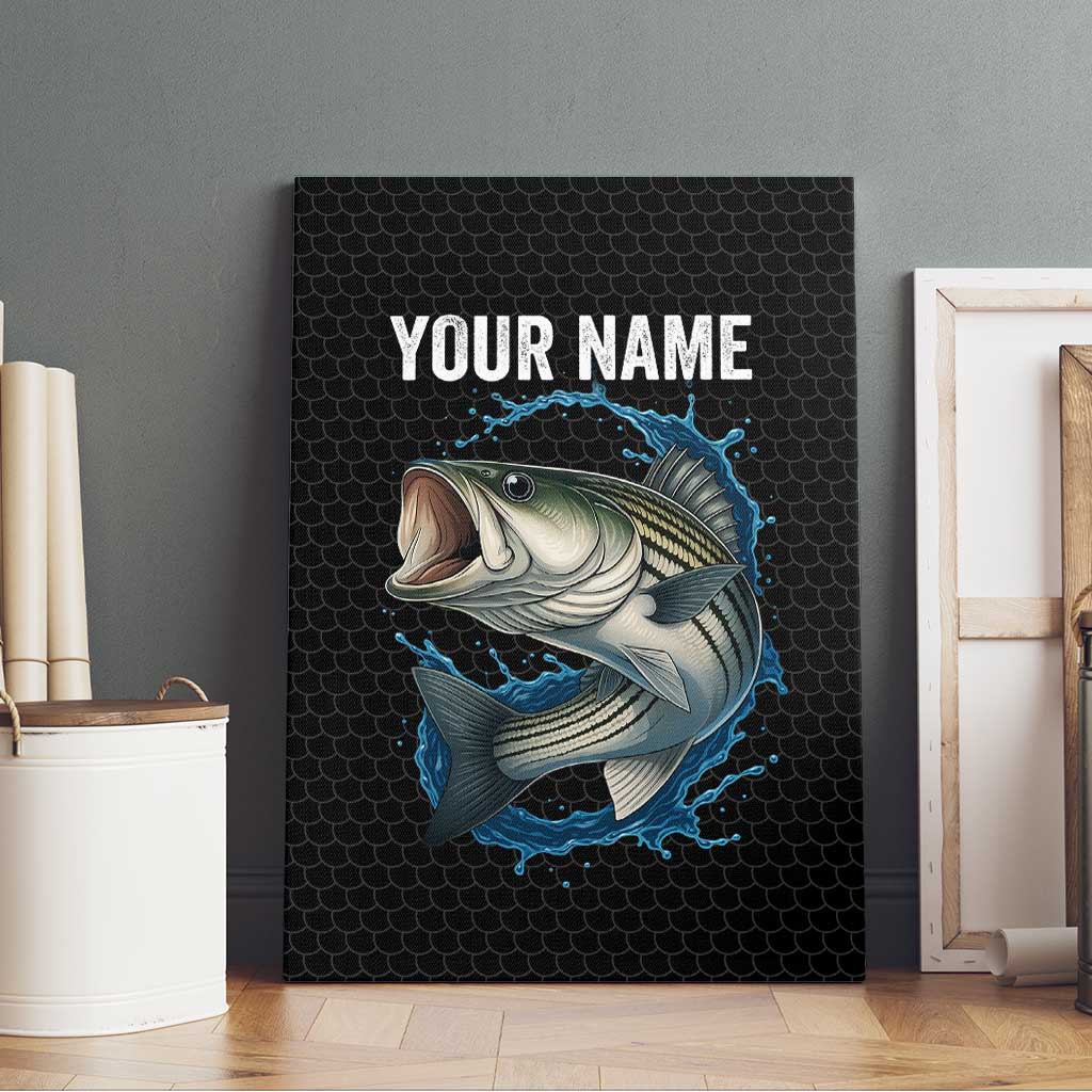 Striped Bass Jumping Canvas Wall Art Blue Splash Graphic and Custom Name Design - Wonder Print Shop
