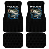 Striped Bass Jumping Car Mats Blue Splash Graphic and Custom Name Design - Wonder Print Shop